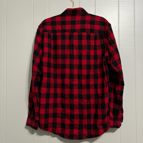 Men’s Red & Black Plaid Faded Glory Long Sleeve Button Down Flannel Multi Shirt - Picture 6 of 6